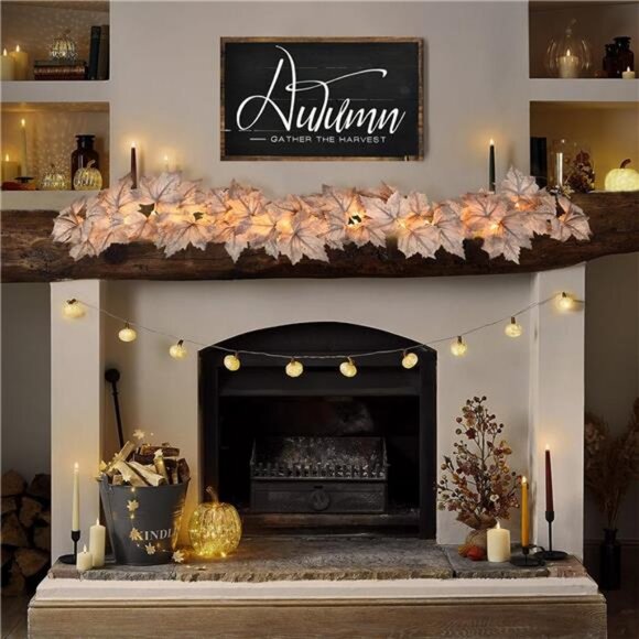 Fall Decor - 2 Pack Fall Garlands - 8.2Ft Fall Maple Leaf Lighted Garlands - Picture 2 of 7